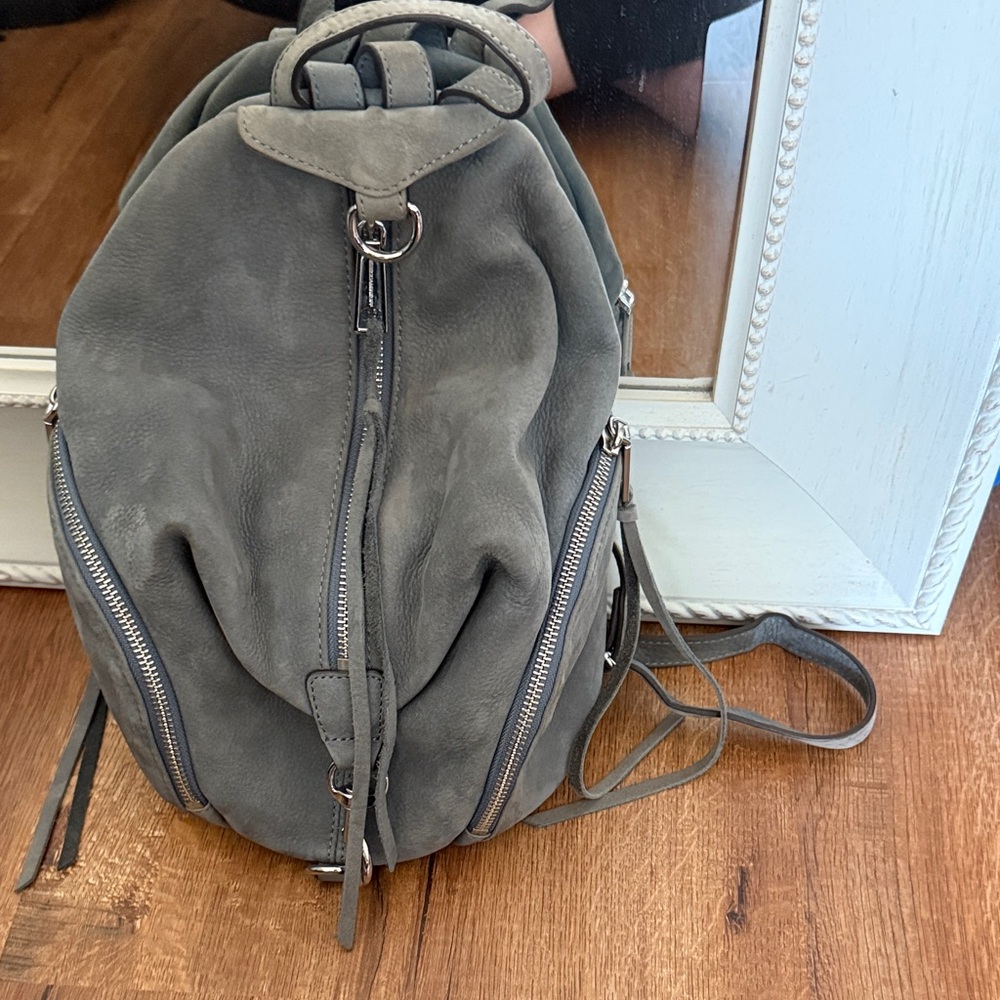 Rebecca Minkoff Gray blue Suede Backpack with Zipper Details